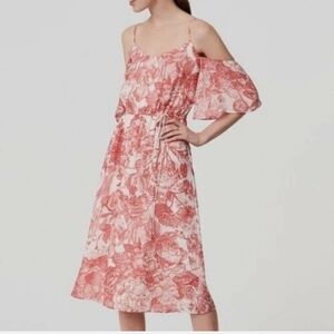 Loft Coral & White Floral Cold Shoulder Dress
